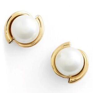 kate spade Gold and White Pearl Circle Stud Earrings